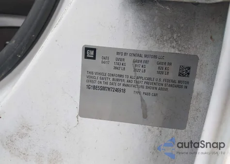 2017 Chevrolet Cruze Lt Auto z USA, uszkodzony, nr VIN 1G1BE5SM7H7246918